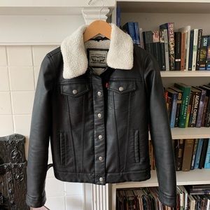 Levi’s Sherpa Lined Moto Trucker Leather Jacket